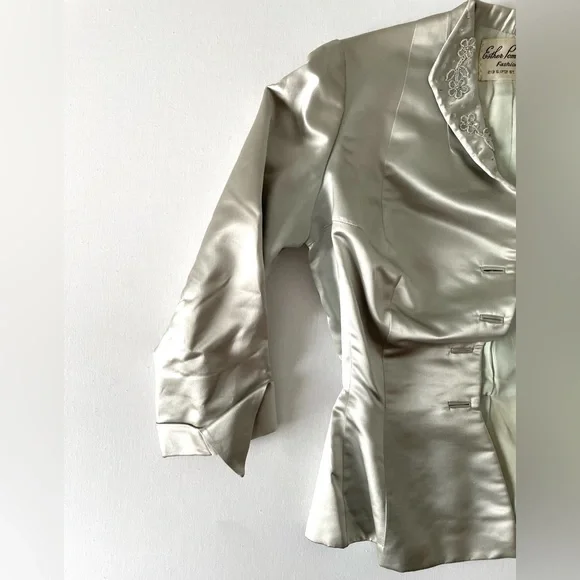 Vintage Silk Beaded Button Long Sleeve Blazer Esther Pomerantz Blue Silver Small - Picture 8 of 15